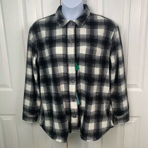 Eddie Bauer Microfleece Button Shirt,‎ Women's Size XL, Black/White NEW